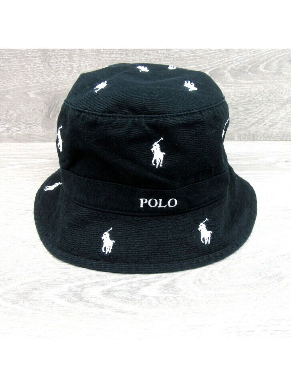 Polo Ralph Lauren Embroidered Pony Bucket Hat Adult Size S/M Black White NEW - Picture 2 of 10